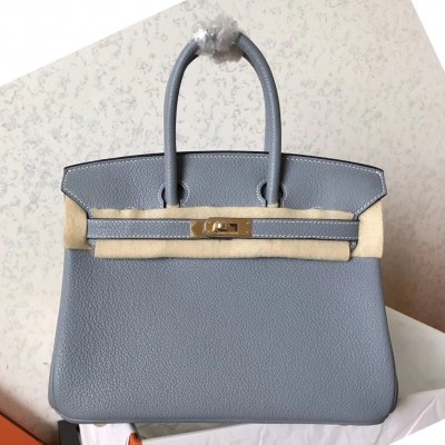 Hermes Birkin 25 Handmade Bag In Blue Lin Clemence Leather HSBS60395