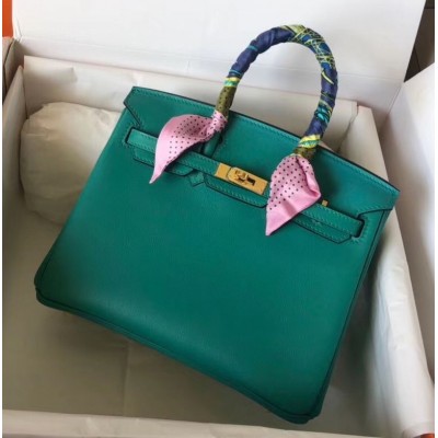 Hermes Birkin 25 Handmade Bag In Malachite Swift Leather HSBS61776