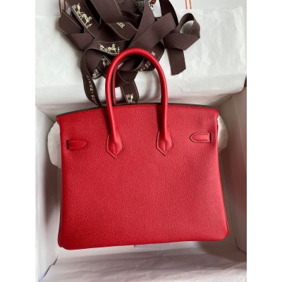 Hermes Birkin 25 Handmade Bag In Red Epsom Calfskin