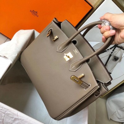 Hermes Birkin 25 Handmade Bag In Taupe Swift Leather