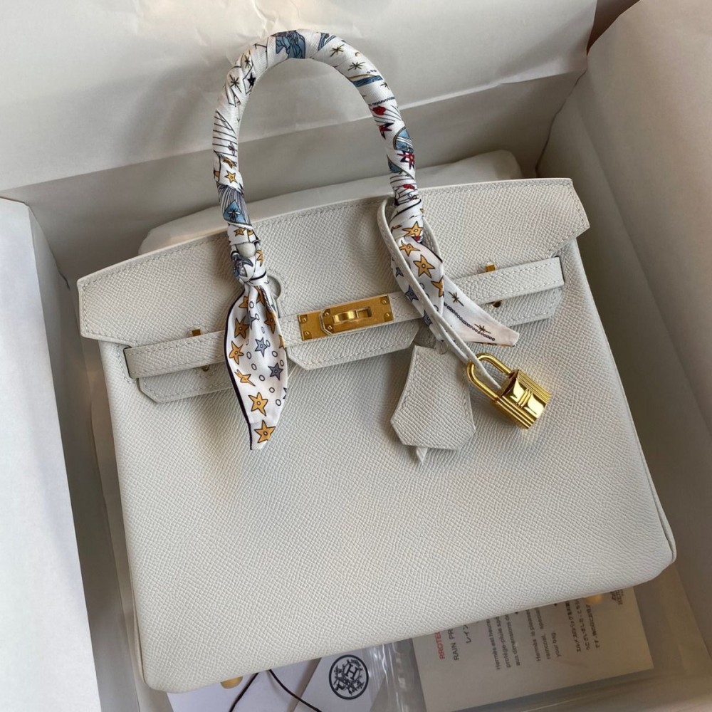 Hermes Birkin 25 Handmade Bag In White Epsom Calfskin