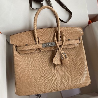 Hermes Birkin 25 Retourne Handmade Bag In Beige Lizard Leather HSBS60116