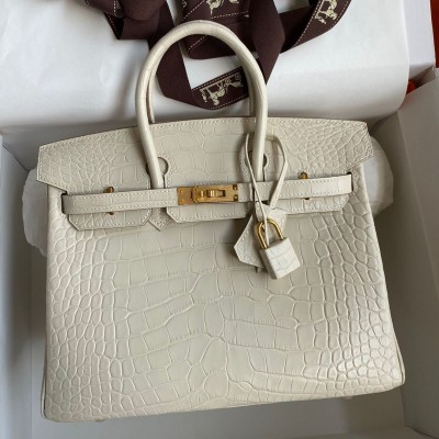 Hermes Birkin 25 Retourne Handmade Bag In Beton Matte Alligator Leather HSBS60122