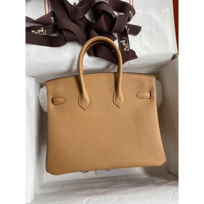 Hermes Birkin 25 Retourne Handmade Bag In Biscuit Epsom Calfskin