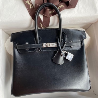 Hermes Birkin 25 Retourne Handmade Bag In Black Box Calfskin HSBS60105