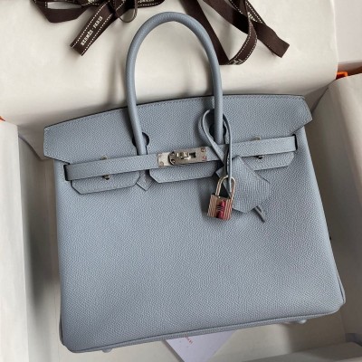 Hermes Birkin 25 Retourne Handmade Bag In Blue Lin Epsom Calfskin HSBS60142