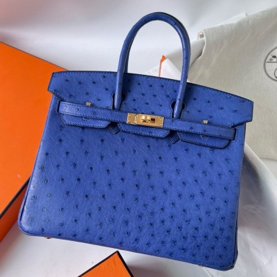 Hermes Birkin 25 Retourne Handmade Bag In Blue Zellige Ostrich Leather HSBS60109