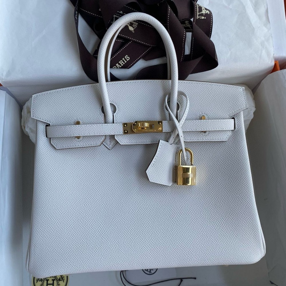 Hermes Birkin 25 Retourne Handmade Bag In Gris Pale Epsom Calfskin