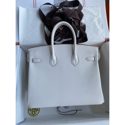 Hermes Birkin 25 Retourne Handmade Bag In Gris Pale Epsom Calfskin