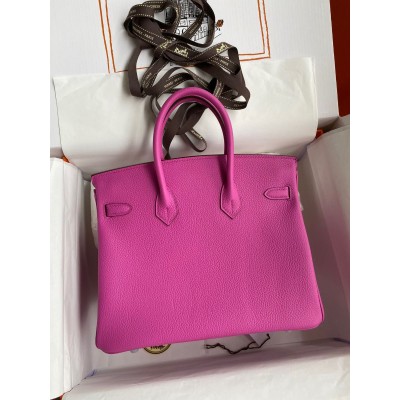 Hermes Birkin 25 Retourne Handmade Bag In Magnolia Clemence Leather