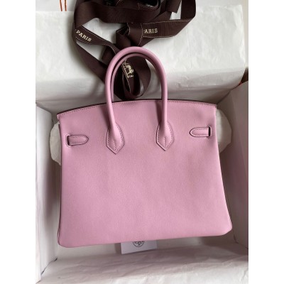 Hermes Birkin 25 Retourne Handmade Bag In Mauve Sylvestre Swift Calfskin