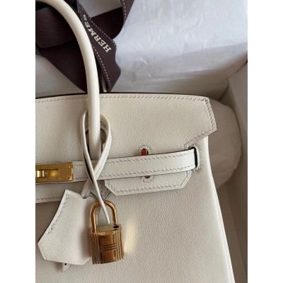 Hermes Birkin 25 Retourne Handmade Bag In Nata Swift Calfskin