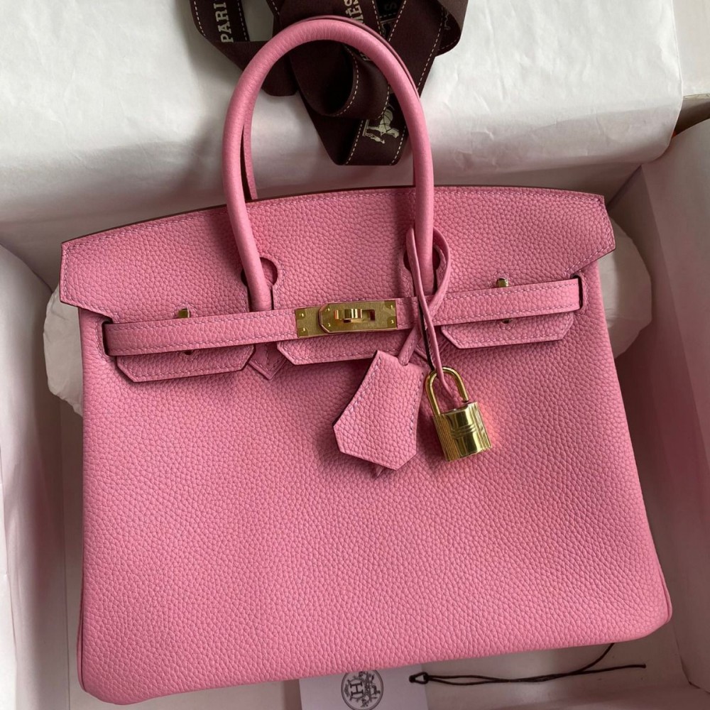 Hermes Birkin 25 Retourne Handmade Bag In Pink Clemence Leather