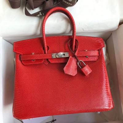 Hermes Birkin 25 Retourne Handmade Bag In Red Lizard Leather HSBS60150