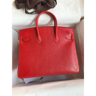 Hermes Birkin 25 Retourne Handmade Bag In Red Lizard Leather