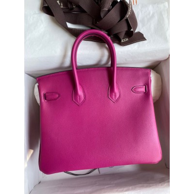 Hermes Birkin 25 Retourne Handmade Bag In Rose Purple Swift Calfskin