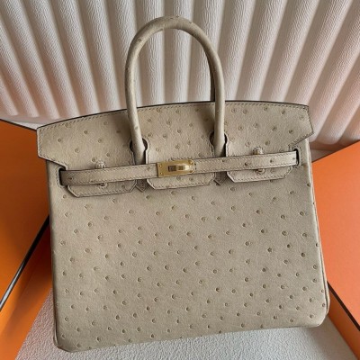 Hermes Birkin 25 Retourne Handmade Bag In Trench Ostrich Leather HSBS60177