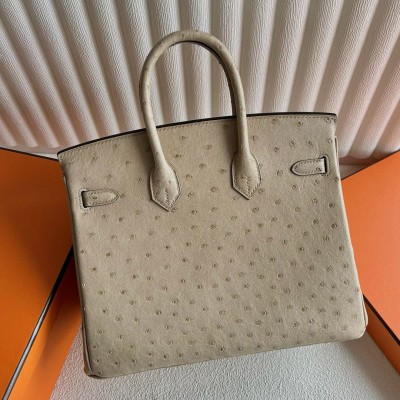 Hermes Birkin 25 Retourne Handmade Bag In Trench Ostrich Leather