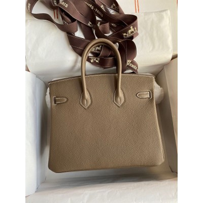 Hermes Birkin 25 Retourne Handmade Bag in Taupe Clemence Leather