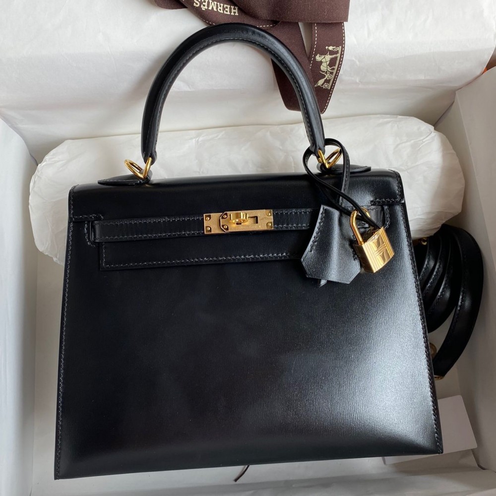 Hermes Birkin 25 Sellier Handmade Bag In Black Box Calfskin