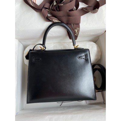 Hermes Birkin 25 Sellier Handmade Bag In Black Box Calfskin