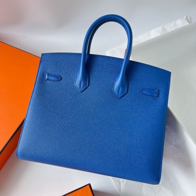 Hermes Birkin 25 Sellier Handmade Bag In Blue France Epsom Calfskin