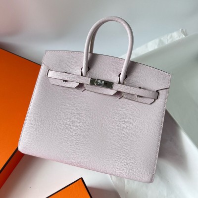 Hermes Birkin 25 Sellier Handmade Bag In Mauve Pale Epsom Calfskin