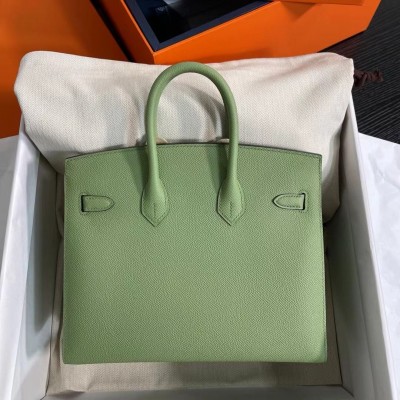 Hermes Birkin 25 Sellier Handmade Bag In Vert Criquet Epsom Calfskin