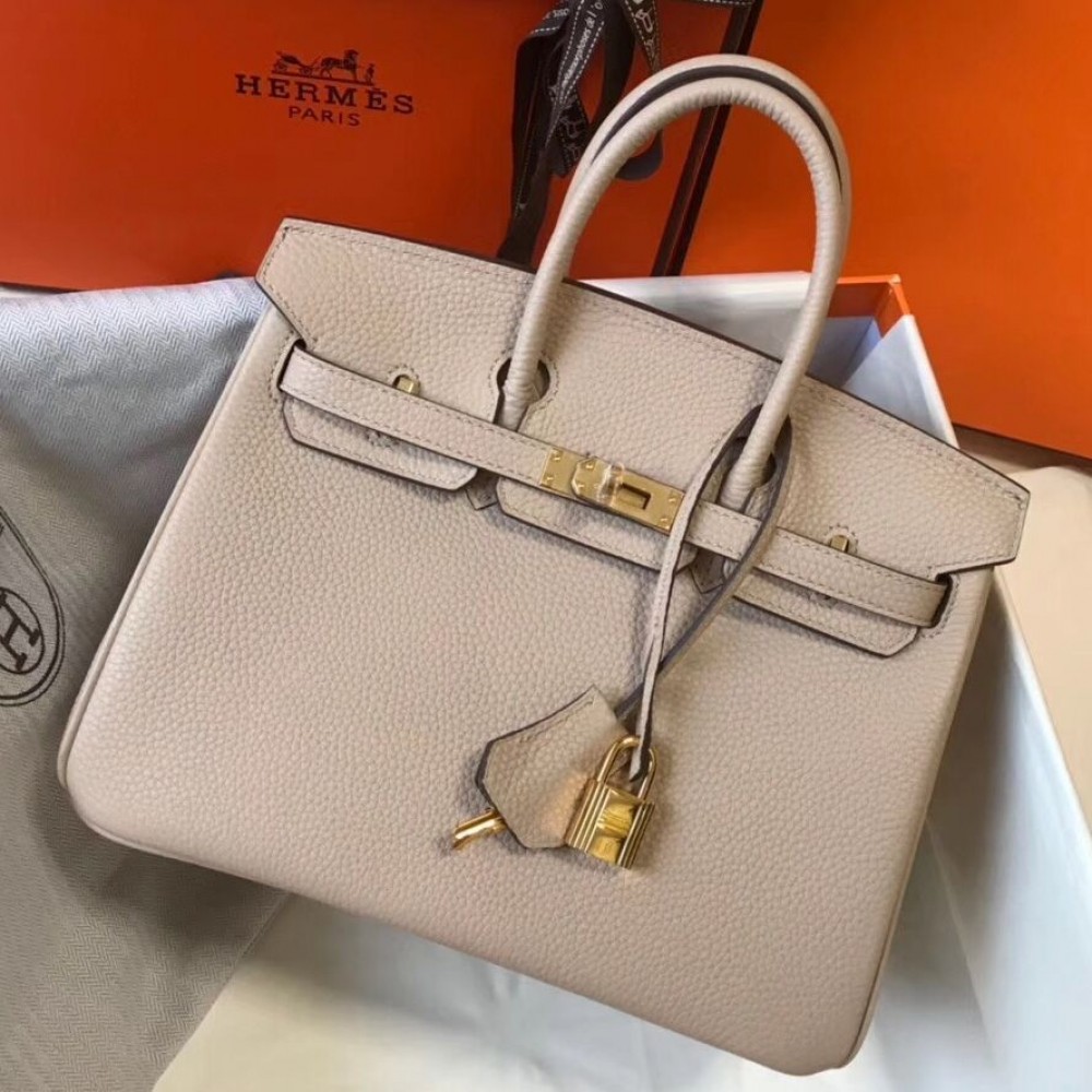 Hermes Birkin 25cm Bag In Beige Clemence Leather GHW