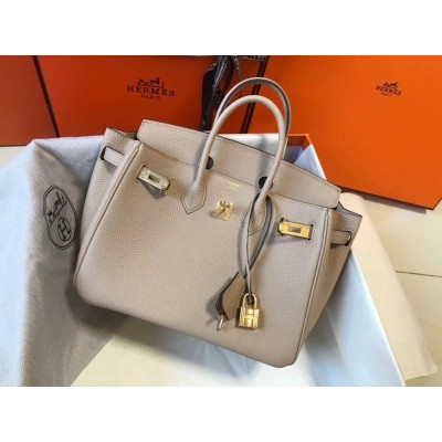 Hermes Birkin 25cm Bag In Beige Clemence Leather GHW