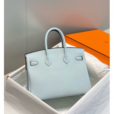 Hermes Birkin 25cm Bag In Blue Brume Clemence Leather PHW