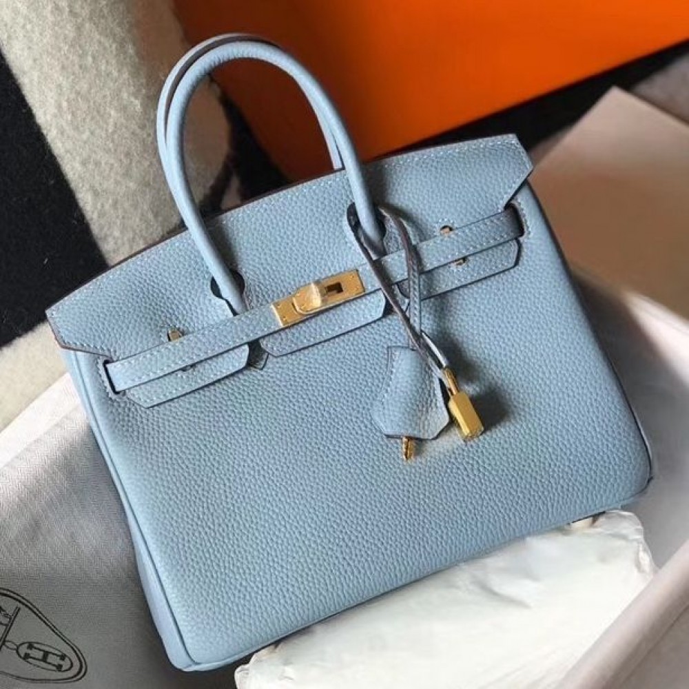 Hermes Birkin 25cm Bag In Blue Lin Clemence Leather GHW