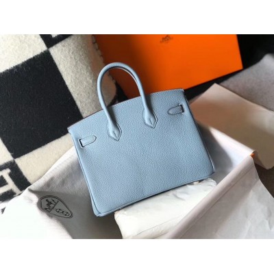 Hermes Birkin 25cm Bag In Blue Lin Clemence Leather GHW