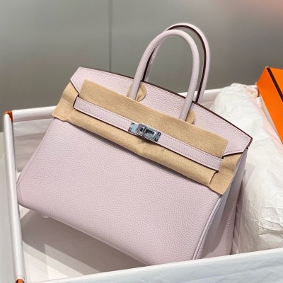 Hermes Birkin 25cm Bag In Mauve Pale Clemence Leather PHW HSBS60089