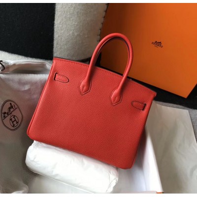 Hermes Birkin 25cm Bag In Red Clemence Leather GHW