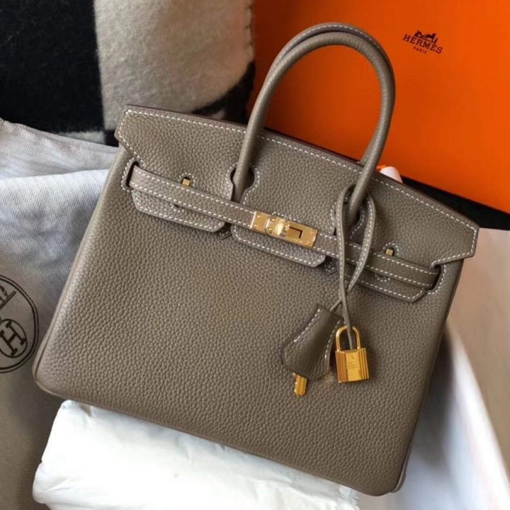 Hermes Birkin 25cm Bag In Taupe Clemence Leather GHW