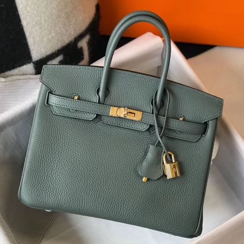 Hermes Birkin 25cm Bag In Vert Amande Clemence Leather GHW