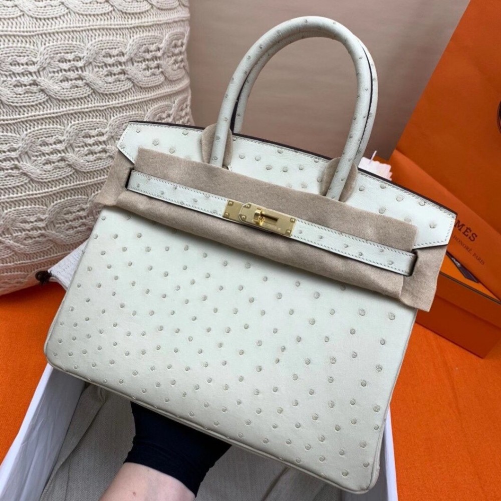 Hermes Birkin 30 Handmade Bag In Beton Ostrich Skin