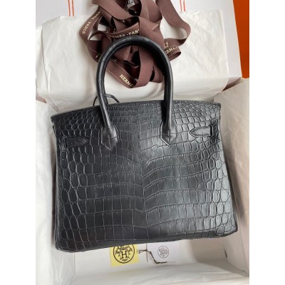 Hermes Birkin 30 Handmade Bag In Black Crocodile Niloticus Matte Skin