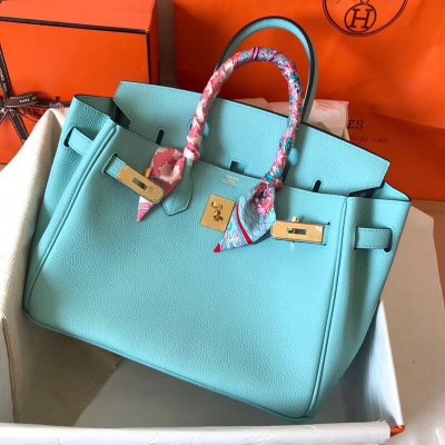 Hermes Birkin 30 Handmade Bag In Blue Atoll Clemence Leather