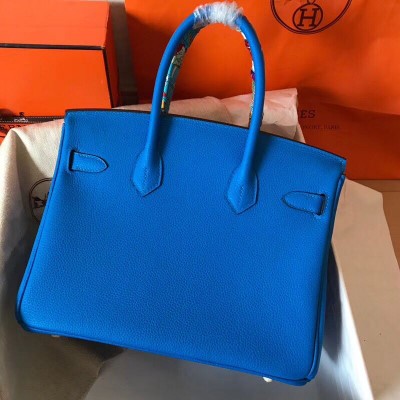 Hermes Birkin 30 Handmade Bag In Blue Clemence Leather