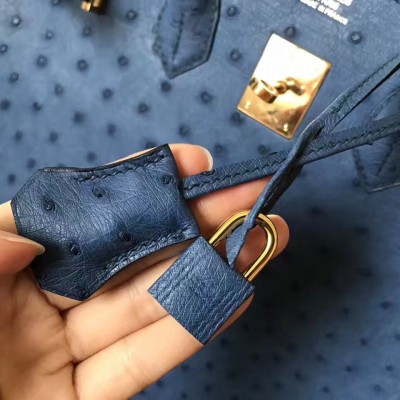 Hermes Birkin 30 Handmade Bag In Blue Ostrich Skin