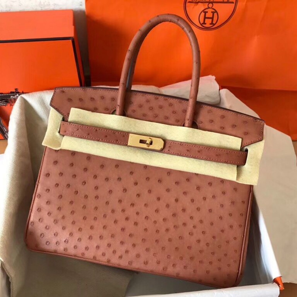 Hermes Birkin 30 Handmade Bag In Brown Ostrich Skin