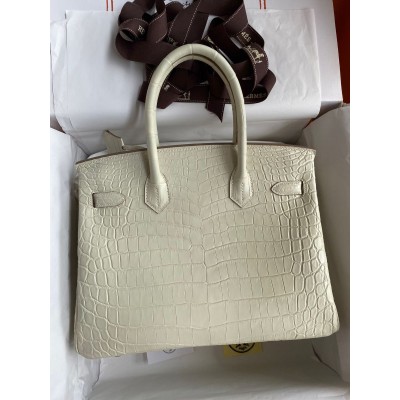 Hermes Birkin 30 Handmade Bag In Craie Crocodile Niloticus Matte Skin