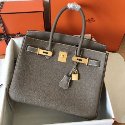 Hermes Birkin 30 Handmade Bag In Etain Clemence Leather