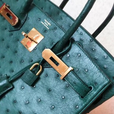 Hermes Birkin 30 Handmade Bag In Green Ostrich Skin