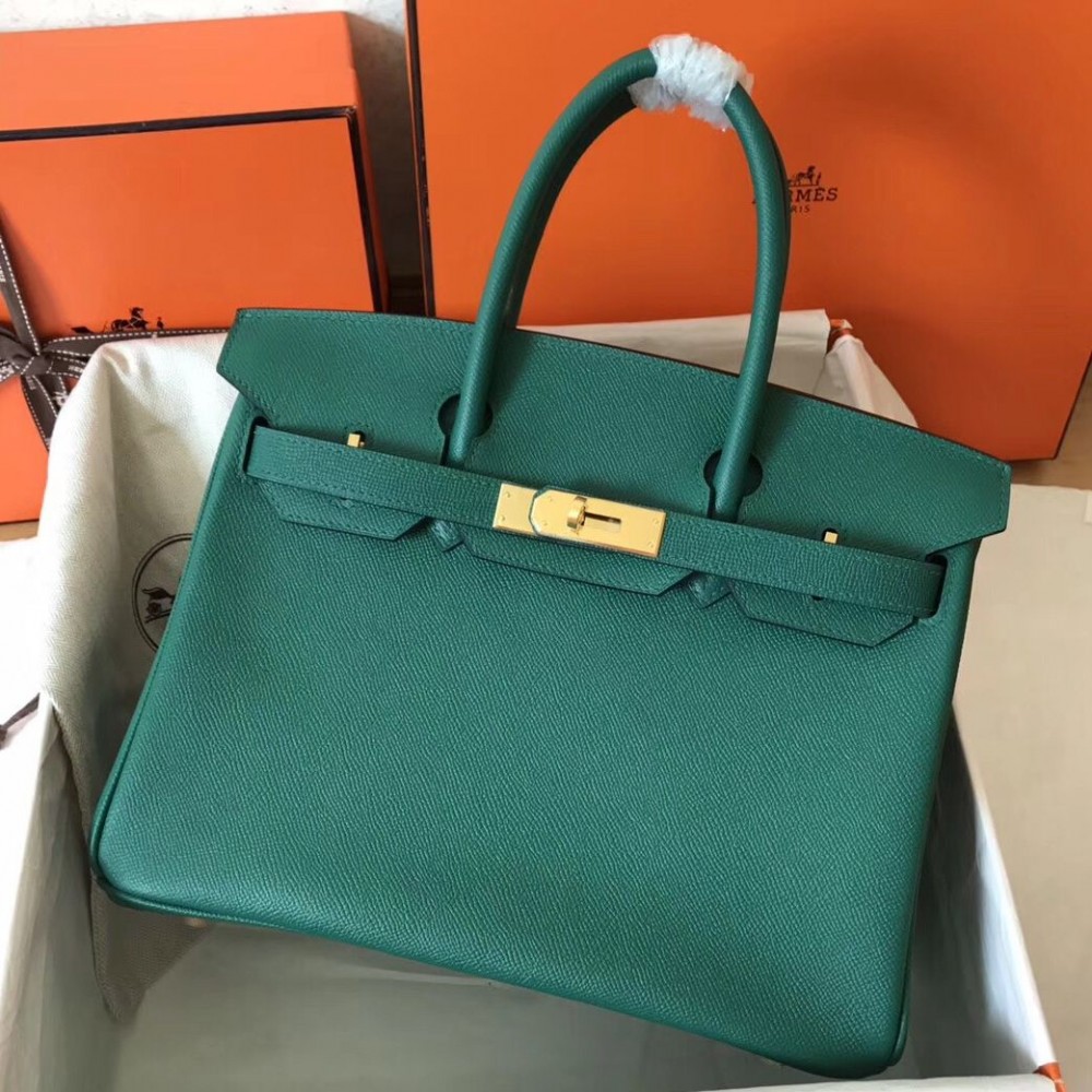 Hermes Birkin 30 Handmade Bag In Malachite Epsom Leather