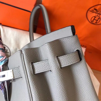 Hermes Birkin 30 Handmade Bag In Pearl Grey Clemence Leather