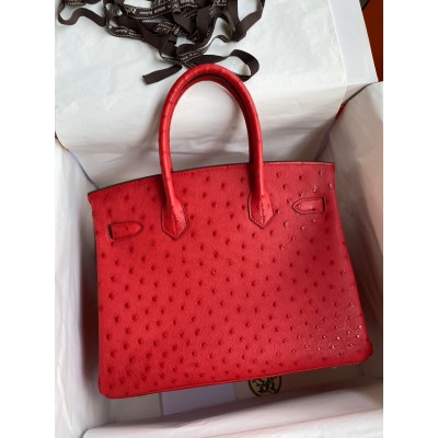 Hermes Birkin 30 Handmade Bag In Red Ostrich Skin