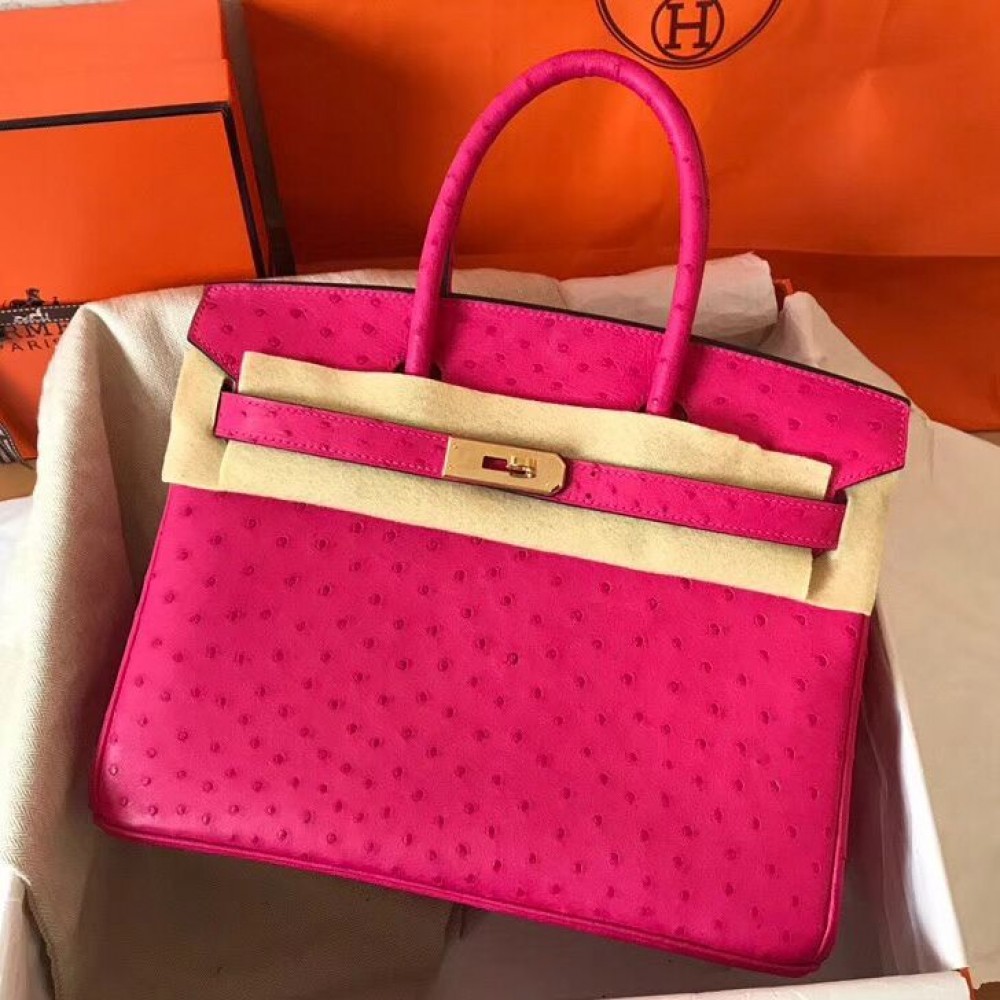 Hermes Birkin 30 Handmade Bag In Rose Red Ostrich Skin